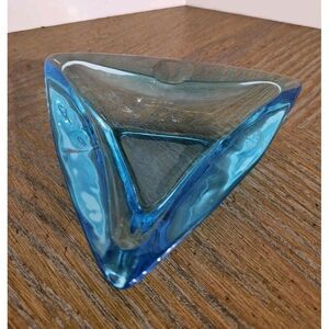 Vintage Capri Azure Blue Pressed Glass Ashtray Hazel Atlas 1960's‎ Mid Century